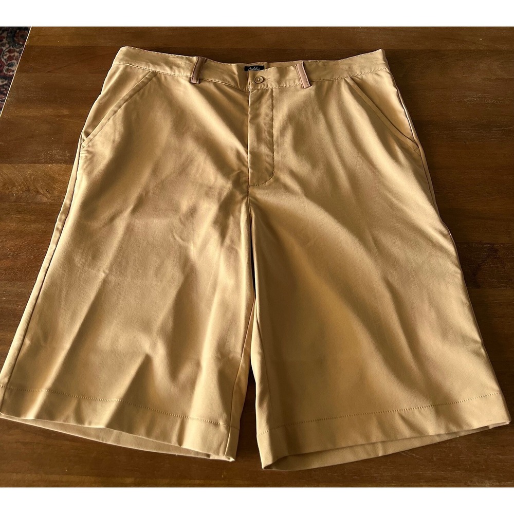 Caddy Slacks Golf Shorts 36 Waist Men Beige Tan Polyester Spandex Flat Front NWT